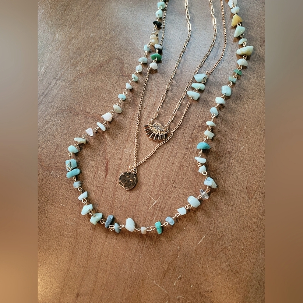 NWOT Cato Necklaces Set of 3 Semi-precious Stones with Goldtone Metal (set #1)